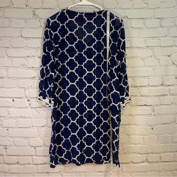 Lands End Navy and White Moroccan Tile Swim Coverup Small - Picture 2 of 7